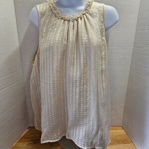 White House Black Market Cream Silk & Metallic Blouse, Size Large